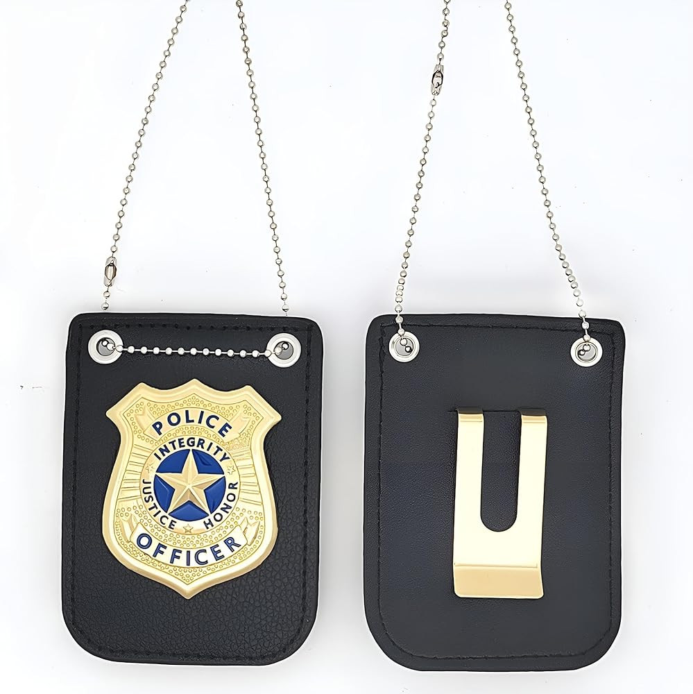 Police Badge Costume Props, Metal Badges with Chain and Belt Clip, Gold | Amazon (US)