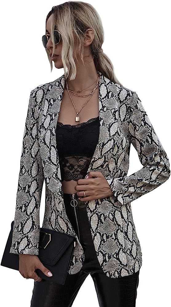 Floerns Women's Long Sleeve Open Front Leopard Print Blazer | Amazon (US)