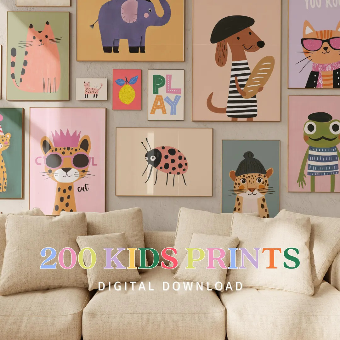 200 Kids Room Wall Art Bundle, Playroom Decor, Toddler Room Prints, Colorful Nursery Gallery Wall... | Etsy (US)