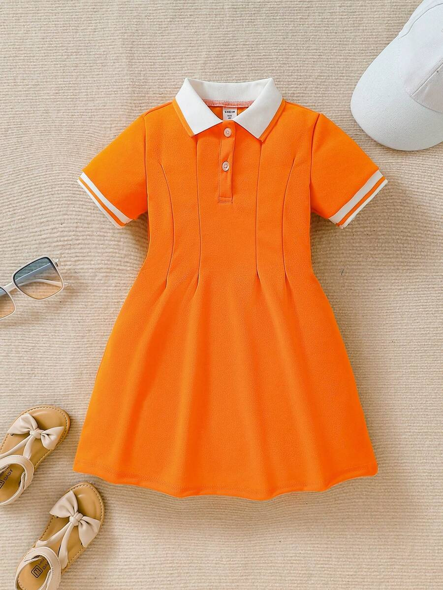 SHEIN Young Girl Summer Casual Preppy Style Waist Cinched Short Sleeve Dress | SHEIN