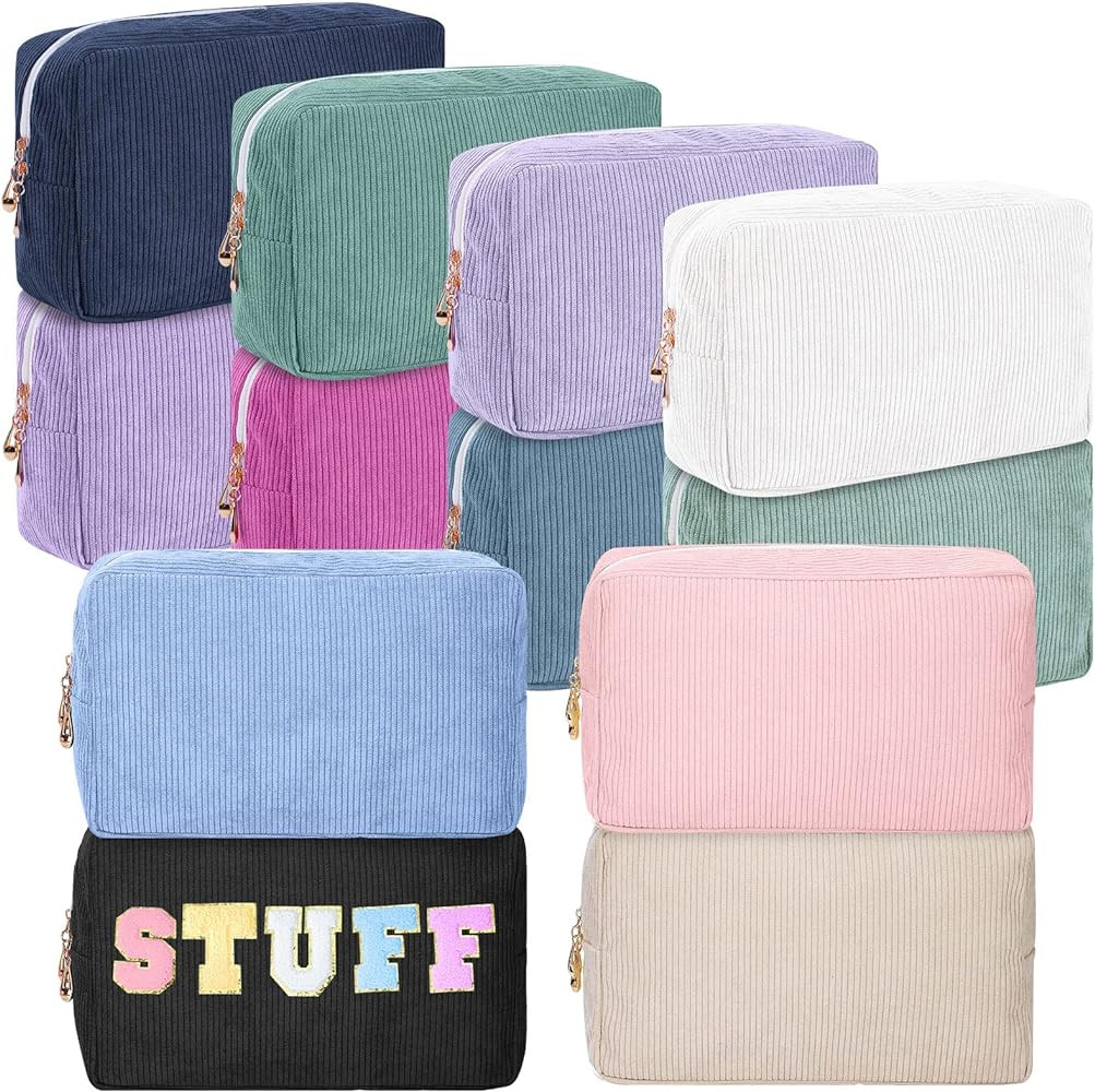 Amylove 12 Pcs Corduroy Makeup Bag Large Capacity Preppy Cosmetic Bag Bulk DIY Daily Use Plain Po... | Amazon (US)