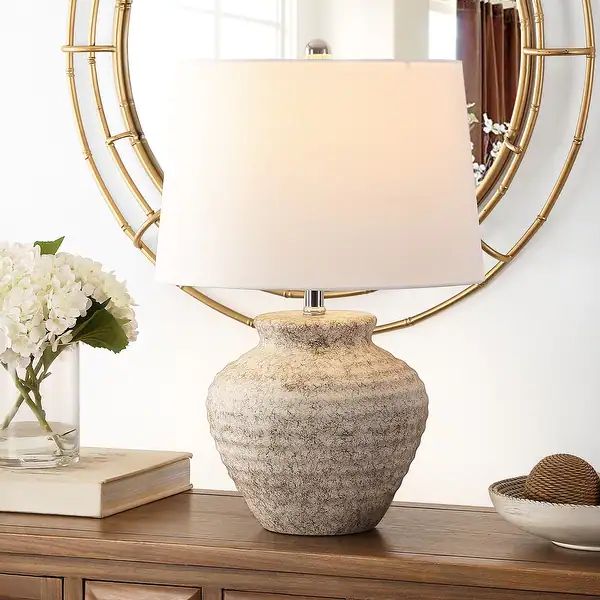 SAFAVIEH Lighting 22.5-inch Ledger Ceramic Table Lamp - 15" x 15" x 22.5" | Bed Bath & Beyond