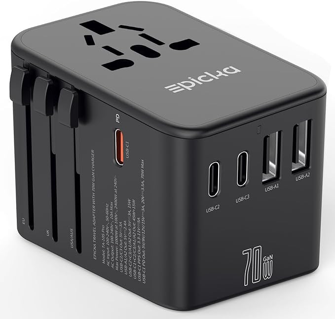 EPICKA Universal Travel Adapter, GaN International Plug Adapter with 3 USB-C 70W PD Fast Charging... | Amazon (US)