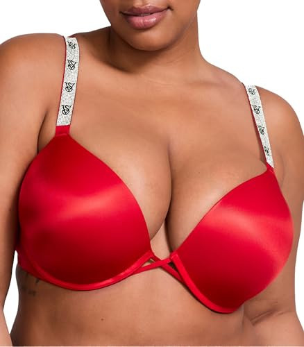 Victoria's Secret Very Sexy Bombshell Push Up Bra, Adds 2 Cups, Shine Strap, Bras for Women, Lipstick Red Monogram, 32D | Amazon (US)