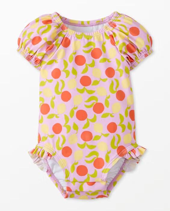 Girls' Citrus Sunshine On Tea Rose One-Piece Puff Sleeve Swimsuit - Size Baby 0-3 mos by Hanna Andersson | Hanna Andersson