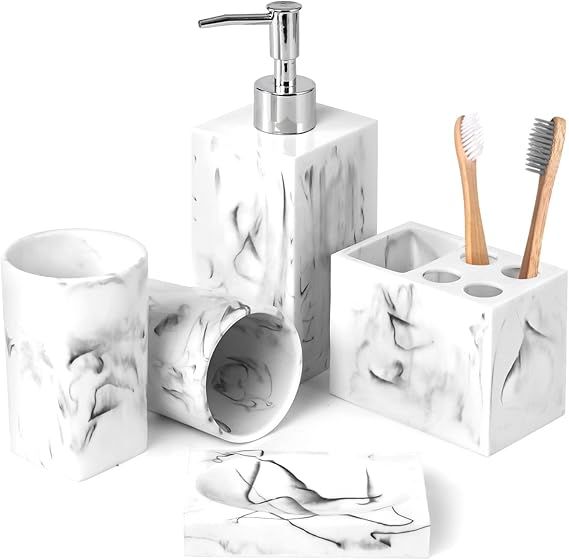 Haturi Bathroom Accessories Set, 5 Pcs Marble Look Bathroom Sets Soap Dispenser & Toothbrush Hold... | Amazon (US)