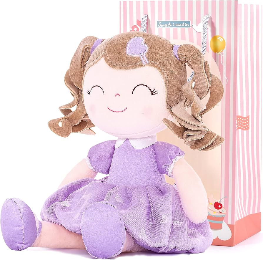 Gloveleya Baby Doll Gifts Plush Curly Girl Toys with Love 16" Purple Light Skin | Amazon (US)
