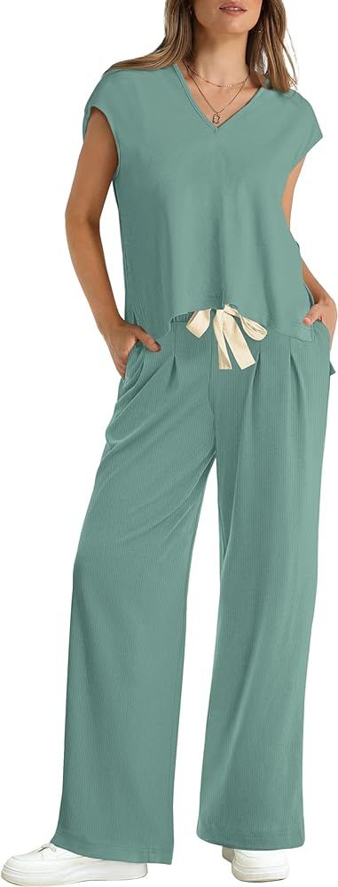 XIEERDUO Loose Fit Tops And Wide Leg Pants 2 Piece Outfits Lounge Sets For Women Tracksuit Sweats... | Amazon (US)