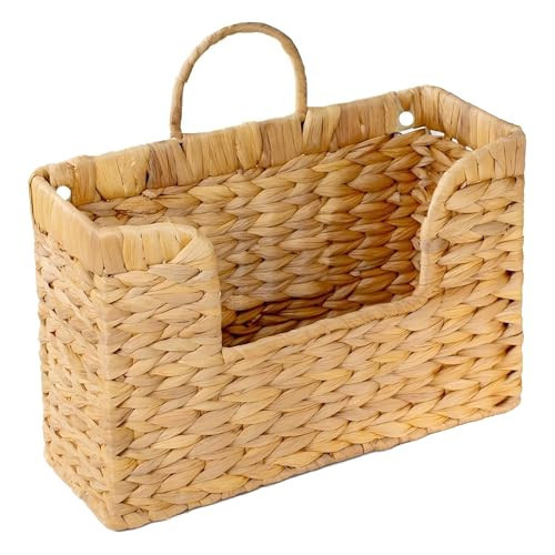 Magazine Holder Wall Basket Water Hyacinth Woven Mail Organizer, Wicker Wall Hanging Baskets for Magazines, Letters & Storage Decorative Mail Holder, Magazine Rack, Hanging Basket 11.8x4.3x7.9 Inch | Amazon (US)