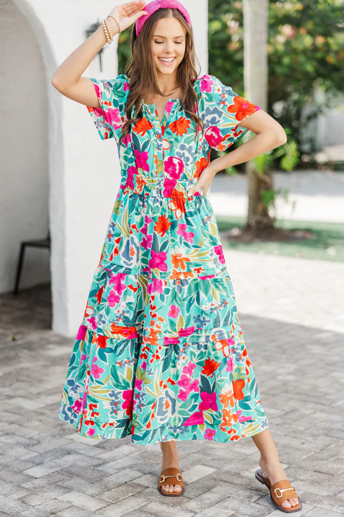What You Do Emerald Green Floral Midi Dress | The Mint Julep Boutique