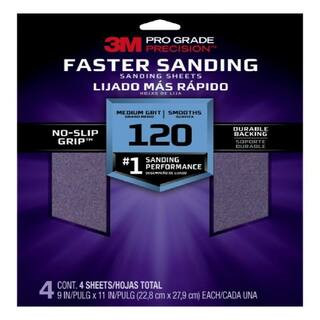Pro Grade Precision 9 in. x 11 in. 120 Grit Medium Faster Sanding Sanding Sheets (4-Pack) | The Home Depot