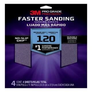 3M Pro Grade Precision 9 in. x 11 in. 120 Grit Medium Faster Sanding Sanding Sheets (4-Pack) 2612... | The Home Depot
