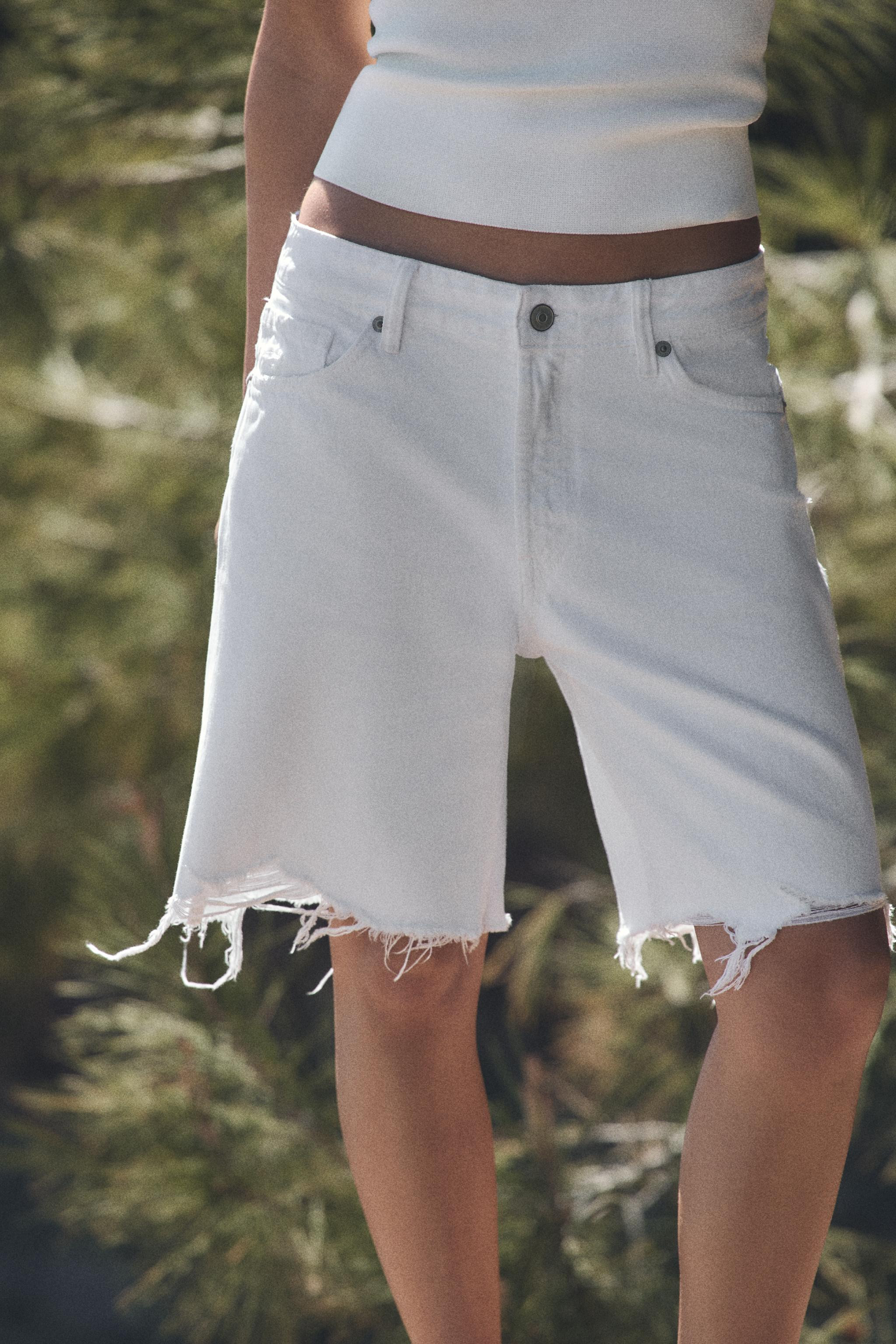 TRF RIPPED MID-RISE DENIM BERMUDA SHORTS | Zara UK