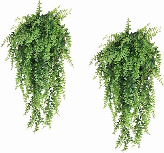Boston Ferns Artificial Persian Rattan Fake Hanging Plant Faux Greenary Vine Outdoor UV Resistant... | Amazon (US)