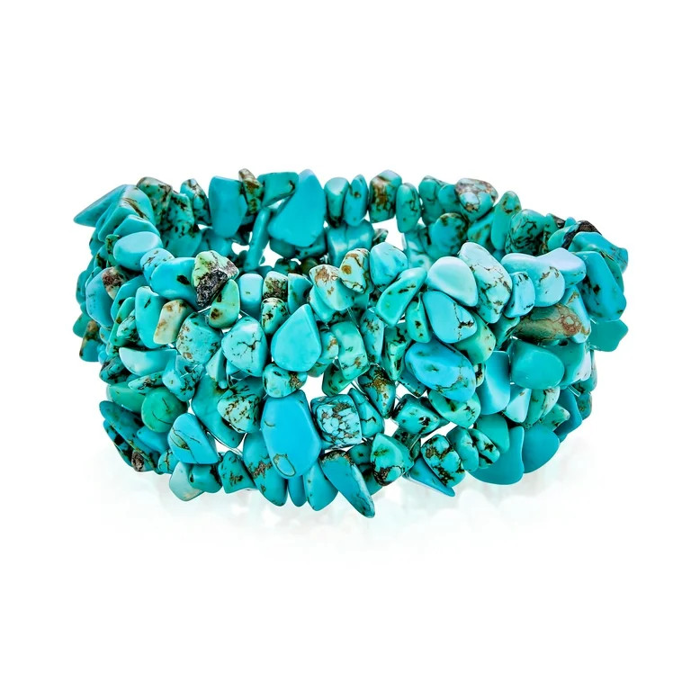 Blue Turquoise Chip Stone Chunky Cluster Multi Strand Stretch Bracelet | Walmart (US)