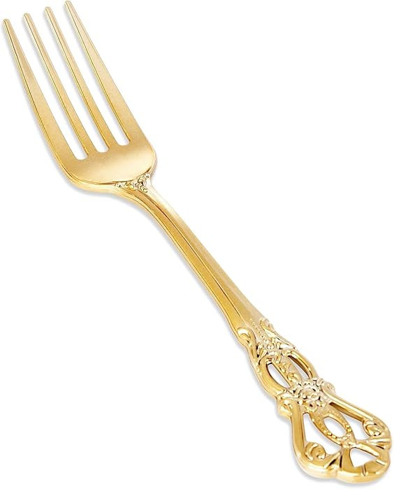 30PCS Gold Plastic Forks - 8.1inch Gold Forks Disposable - Vintage Heavy Duty Dessert Forks - Pre... | Amazon (US)