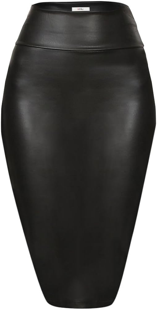 Faux Leather Pencil Skirt Below Knee Length Skirt Midi Bodycon Skirt Womens | Amazon (US)