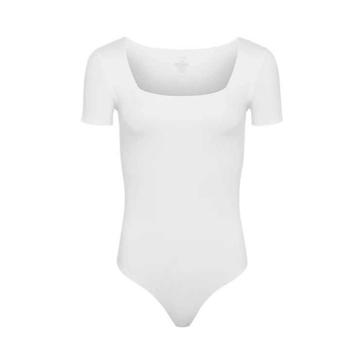 Short Sleeve Square Neck Bodysuit | White | nuuds