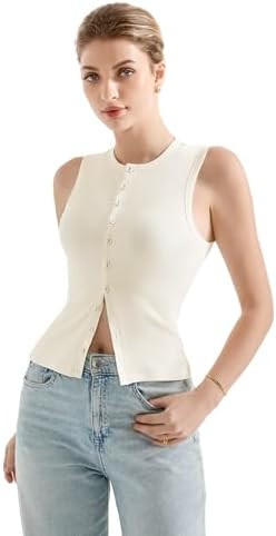 SUUKSESS Women Button Down Going Out Trendy Tops Ribbed Sexy Vest Y2K Tank Tops | Amazon (US)