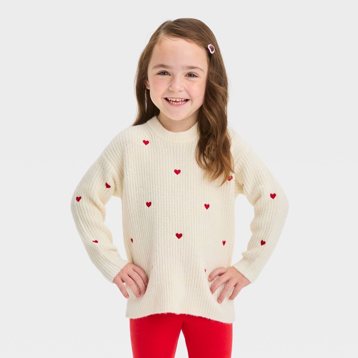 Toddler Girls' Hearts Pullover - Cat & Jack™ Cream | Target