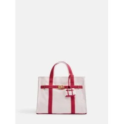 Free Assembly Women's Canvas Tote Handbag with Tote Charm, Natural with Red | Walmart (US)