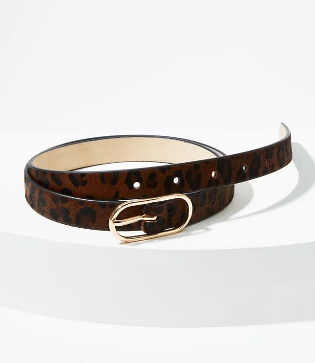 Leopard Print Haircalf Oval Buckle Belt | LOFT