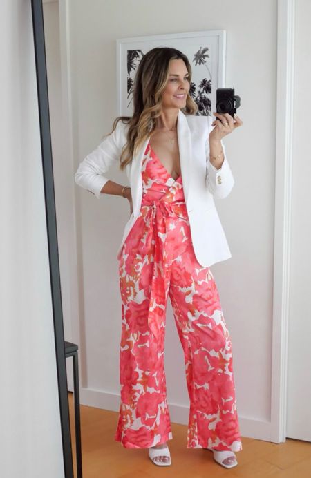 -Event jumpsuit with a wrap front. Sz S  Sticky tape on the chest area is perfect!
- JCrew linen blazer Sz 2 
- white wedges 

#LTKwedding #LTKtravel #LTKunder100