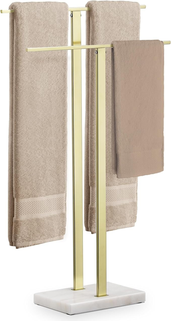 KES Standing Towel Rack with Marble Base, 2-Tier Towel Stand for Bathroom Floor, Upgrade Steady D... | Amazon (US)
