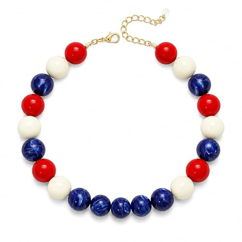 Long tiantian Patriotic Necklace for Women Red White and Blue Large Bead Necklace American Flag Inspired 4th of July Statement Jewelry 250th Anniversary 1776-2026 Summer Festival Accessory | Amazon (US)