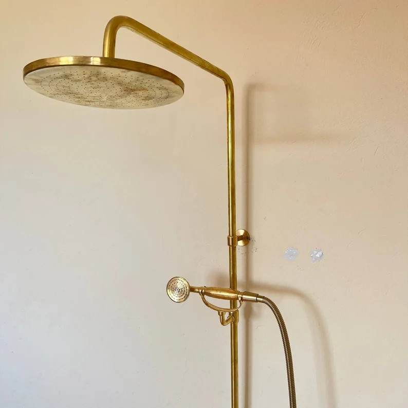 Unlacquered Brass Rainfall Shower System - 12 Inch Shower Head With Handheld, for Lauren Frost - ... | Etsy (US)