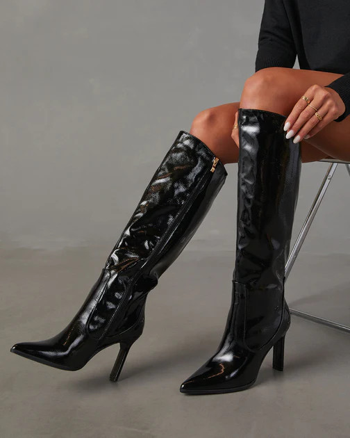 Billini Lucille Crinkle Patent Leather Boots - Black | VICI