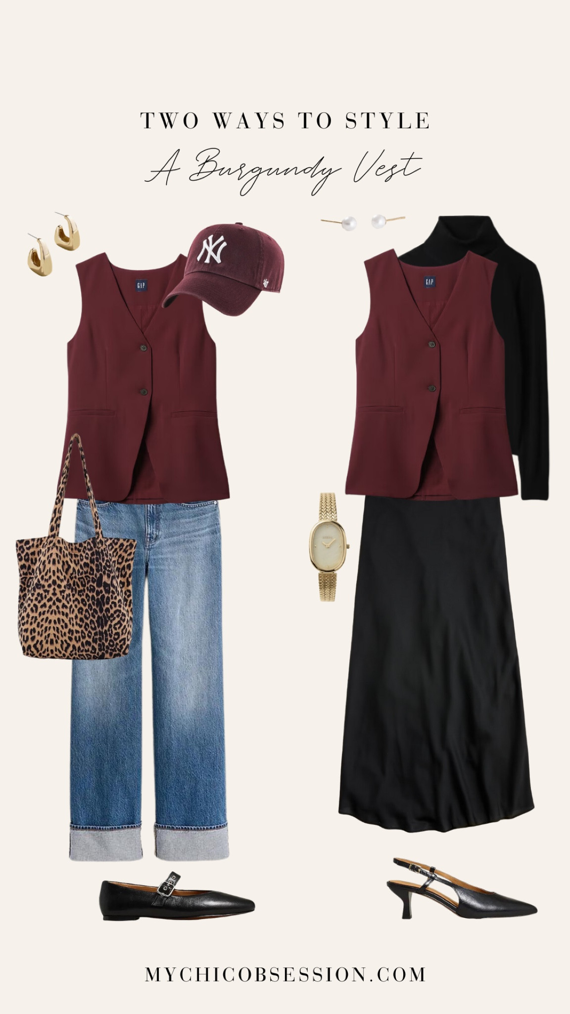 Style the burgundy vest top from Gap in two ways: layered over a turtleneck with a satin midi skirt and heels for work, or with cuffed Madewell jeans, studded flats and a baseball cap for a more casual look.

#LTKxMadewell #LTKSeasonal #LTKStyleTip