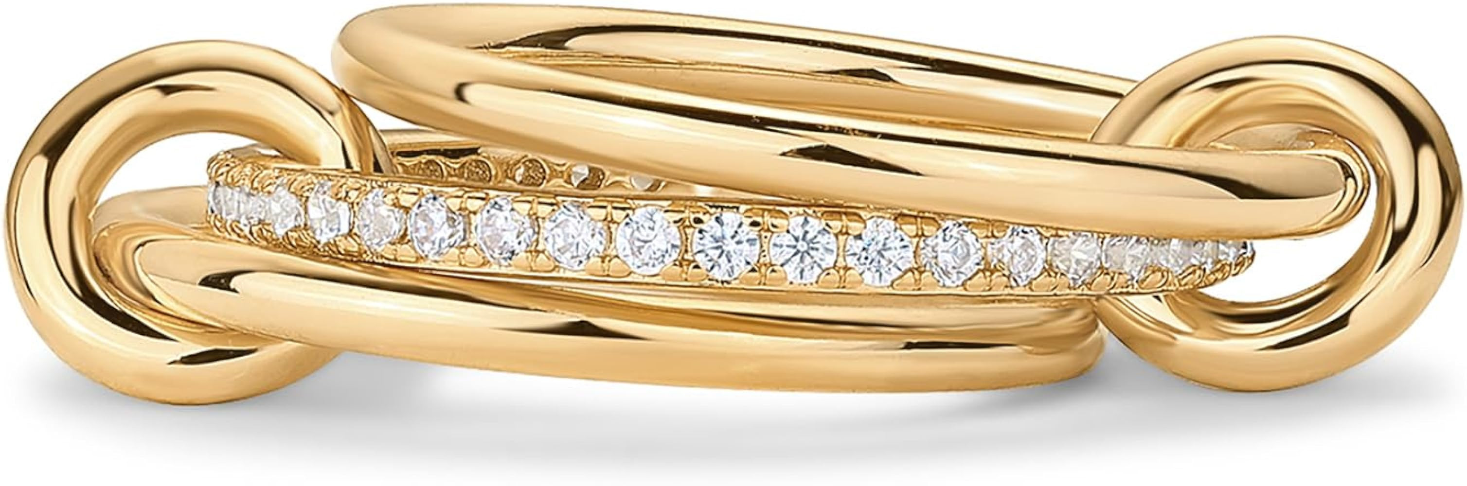 PAVOI 14K Gold Plated Chunky Stackable Statement Ring for Women | Cubic Zirconia Interlocking Ban... | Amazon (US)