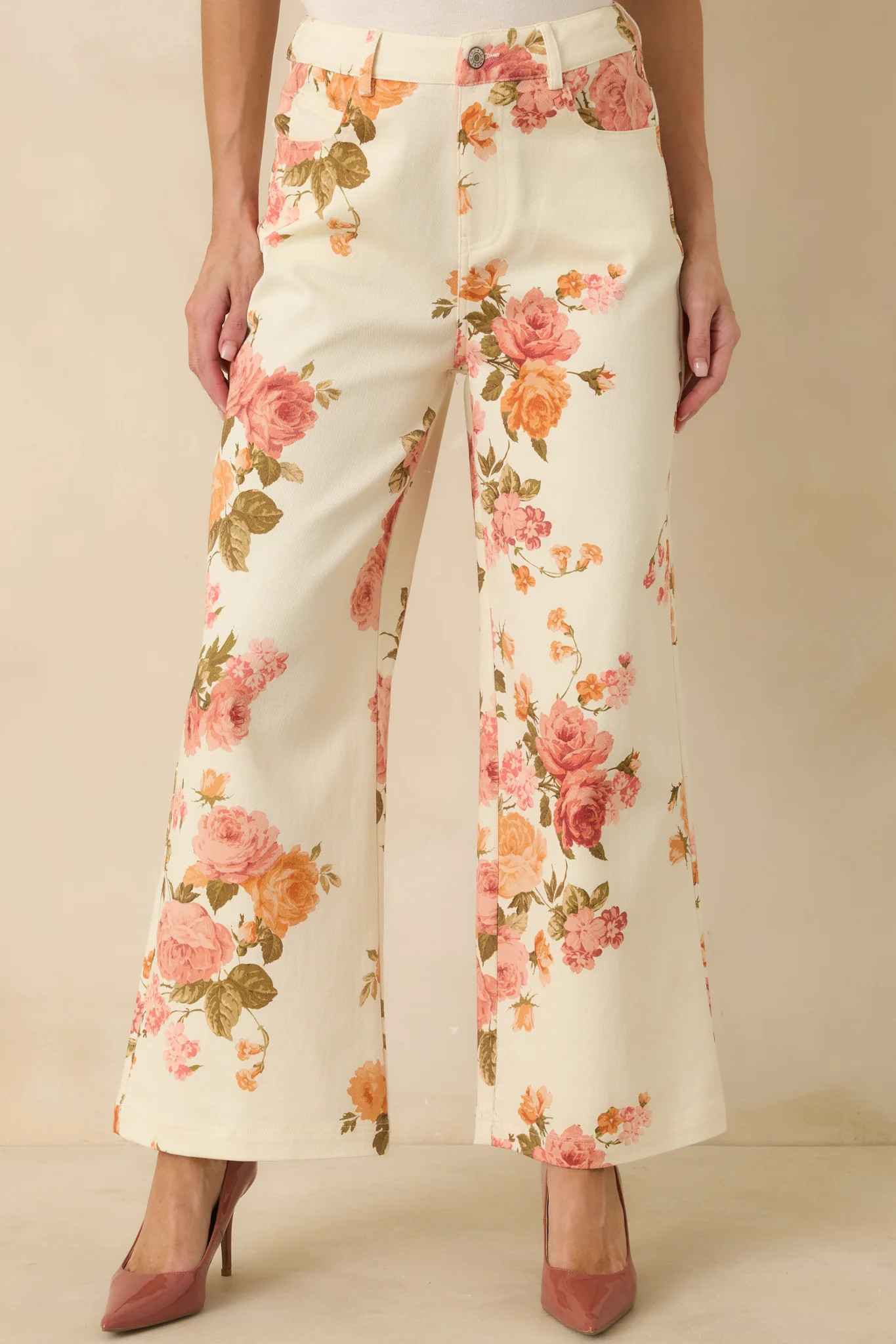 Grace in Motion Pink Floral Print Cotton Wide Leg Pants | Red Dress