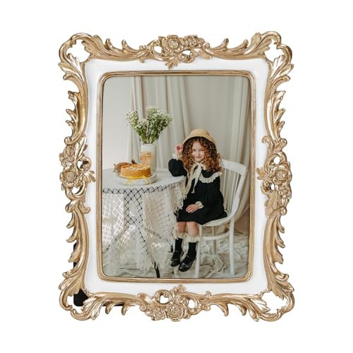 PHAREGE 5x7 White Vintage Picture Frame with Golden Pattern, Ornate Antique Picture Frame for 5x7 Photo, Retro Photo Frame for Tabletop Vertical or Horizontal Display, 1 Pack | Amazon (US)