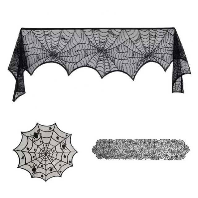 3pack Halloween Decorations Set Halloween Tablecloth Black Lace Round Spider Cobweb Table Cover F... | Walmart (US)