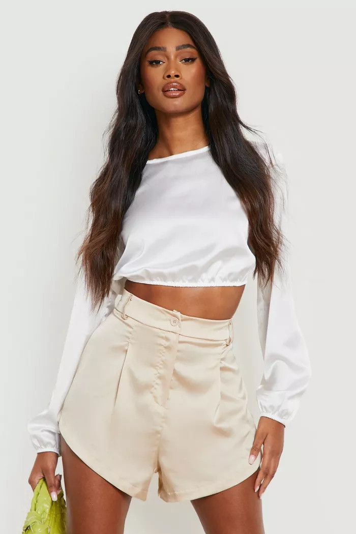 Satin Tailored Short | boohoo (US & Canada)
