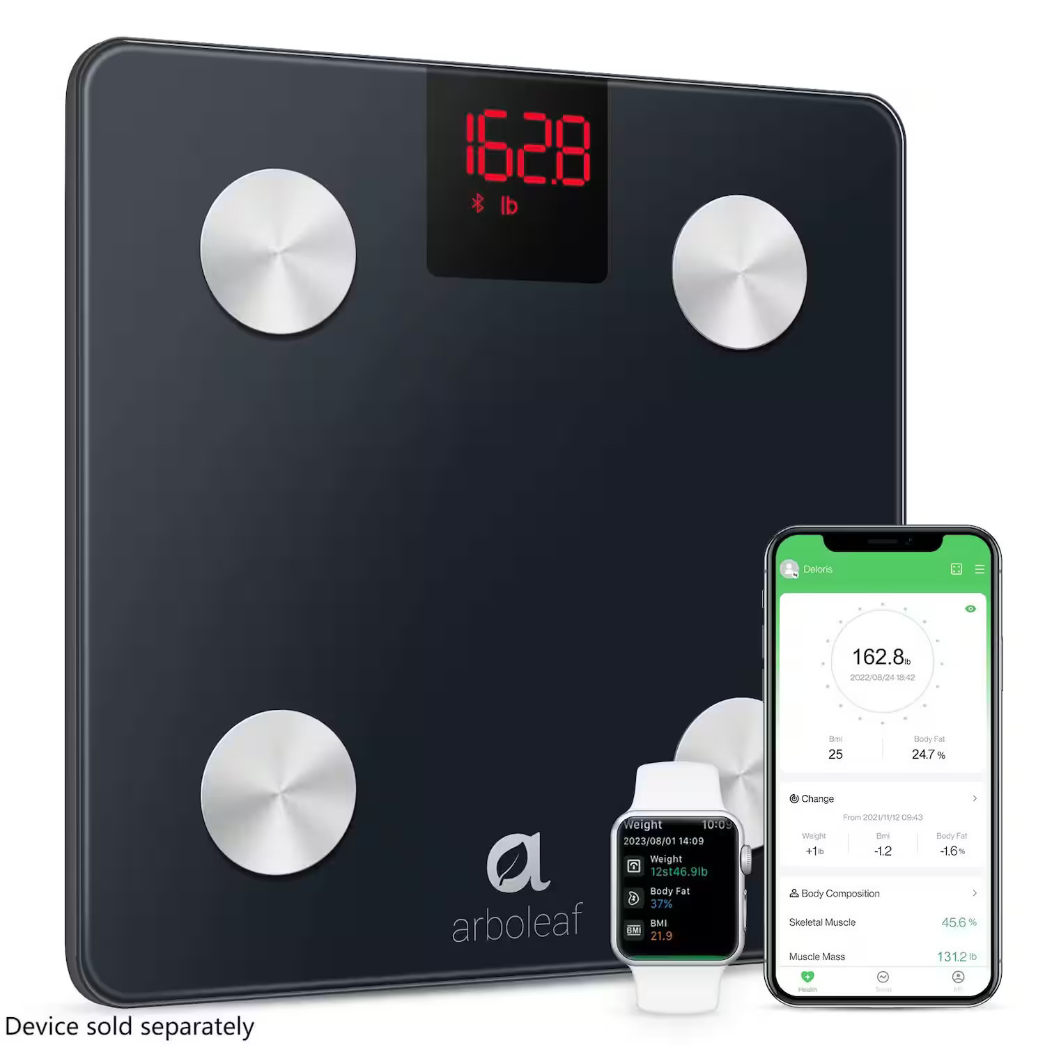 Arboleaf - Smart Scale for Body Weight and Fat, Bluetooth Digital Bathroom Scale with 14 Body Metrics, Syncs with App - Black | Best Buy U.S.