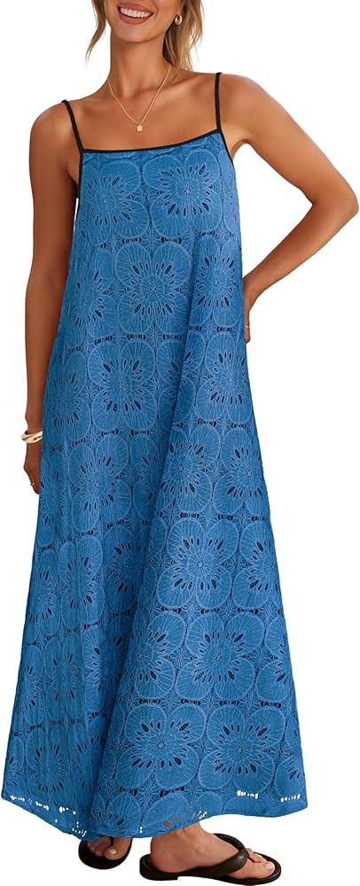 MEROKEETY Women's Summer Spaghetti Straps Sundress 2026 Casual Sleeveless Floral Lace Eyelet Boho... | Amazon (US)
