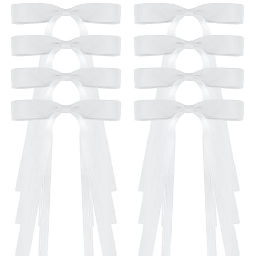 Atoden White Hair Bow Hair Ribbon Tassel Bow Hair Clips 8 Pcs Coquette Bows Silky Satin Long Tail Bowknot Hair Clips Alligator Clips Cute Hair Accessories for Women Girls Wedding Bridal | Amazon (US)