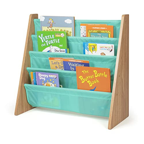 Humble Crew 4-Tier Kids Bookshelf, Natural Wood/Seafoam Green - Premium Book Shelf for Kids Rooms with Four Deep Pockets - Toddler Sling Book Rack with Deep Sleeves, Nursery Bookcase Organizer | Amazon (US)