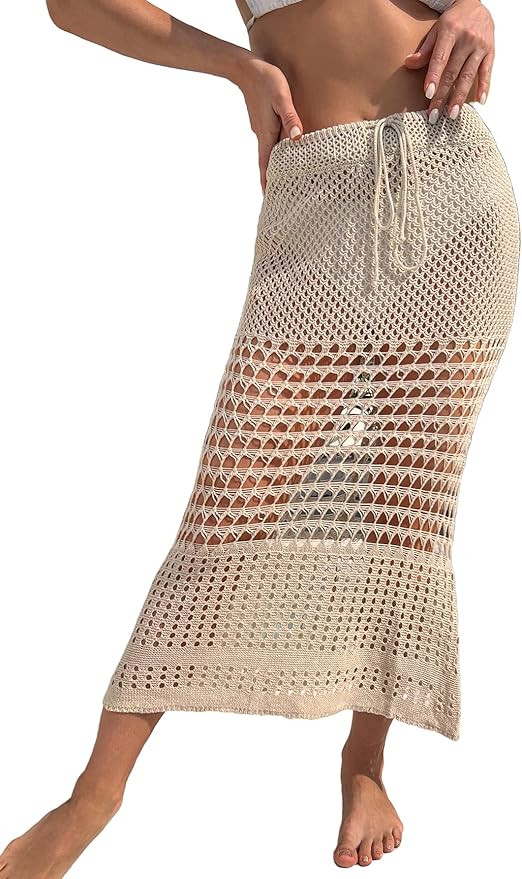 Verdusa Women's Hollow Out Swimsuit Beach Crochet Cover Up Skirts | Amazon (US)