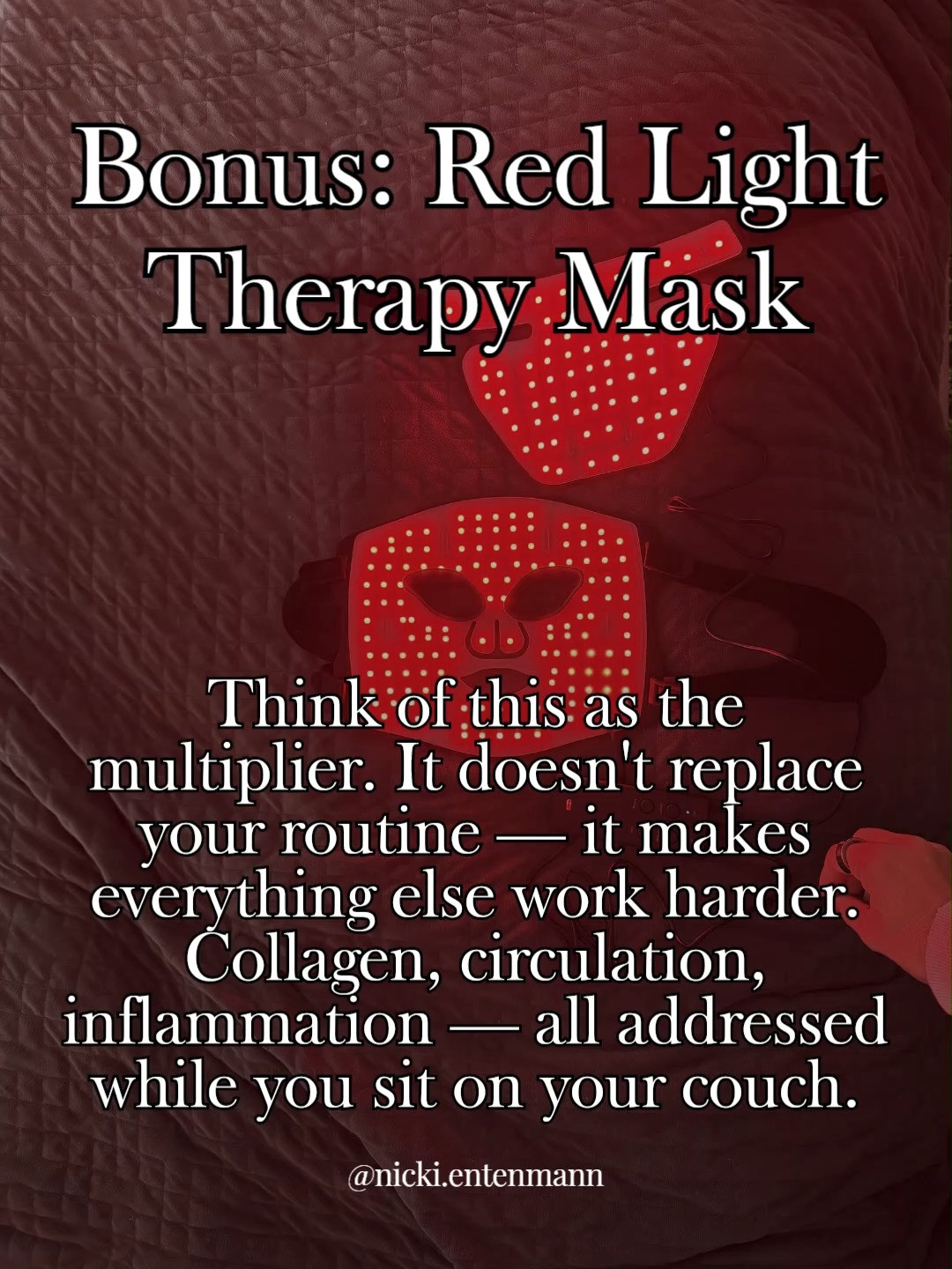 Bonus glow hack: the red light therapy mask is your routine’s multiplier. It doesn’t replace your steps, it makes collagen, circulation, and calmness work harder while you chill on the couch! ✨🌙🌸
#redlighttherapy #skincaredevice #collagenboost #circulation #calmingcare #matureskin #radiantskin #glowyskin #beautyroutine #skincaretreatment 

 #LTKBeauty