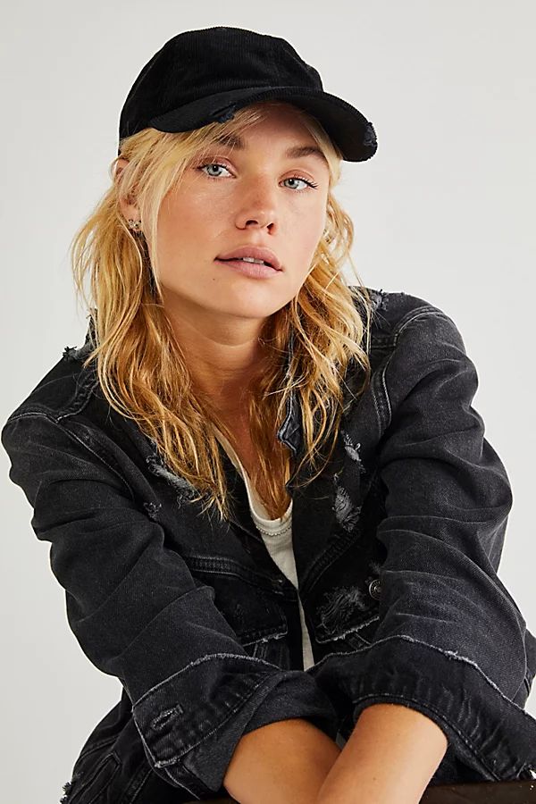 Miles Distressed Cord Baseball Hat by Free People, Black, One Size | Free People (UK)