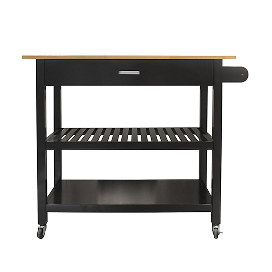 SINOFURN Black Mdf Base with Mdf Wood Top Rolling Kitchen Cart (20-in x 40-in x 36-in) | Lowe's