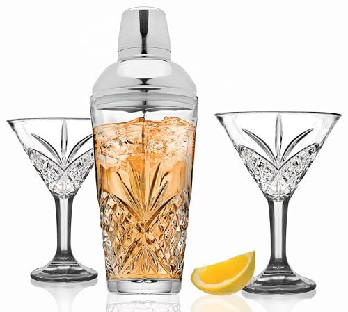 Godinger Cocktail Shaker and Cocktail Glasses Bar Set, Martini Shaker and 2 Martini Glasses Set - Dublin Collection | Amazon (US)
