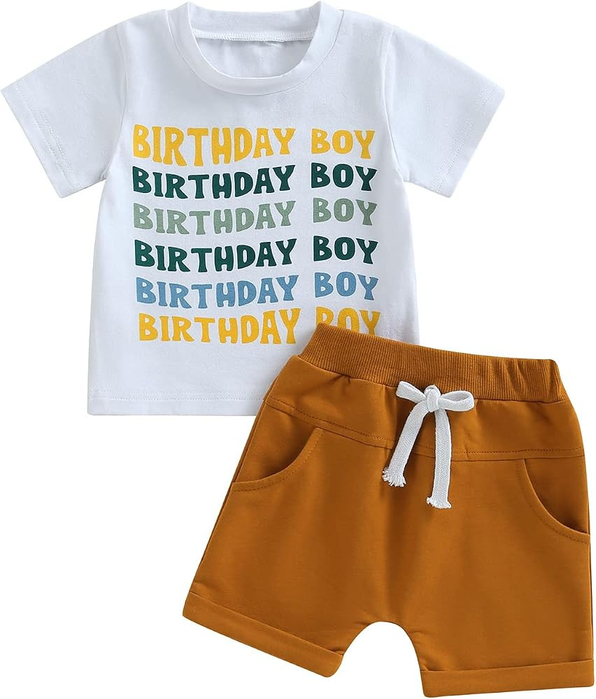 Kayotuas Toddler Baby Boy First Birthday Outfit Letter Print Short Sleeve T Shirt Top and Solid S... | Amazon (US)
