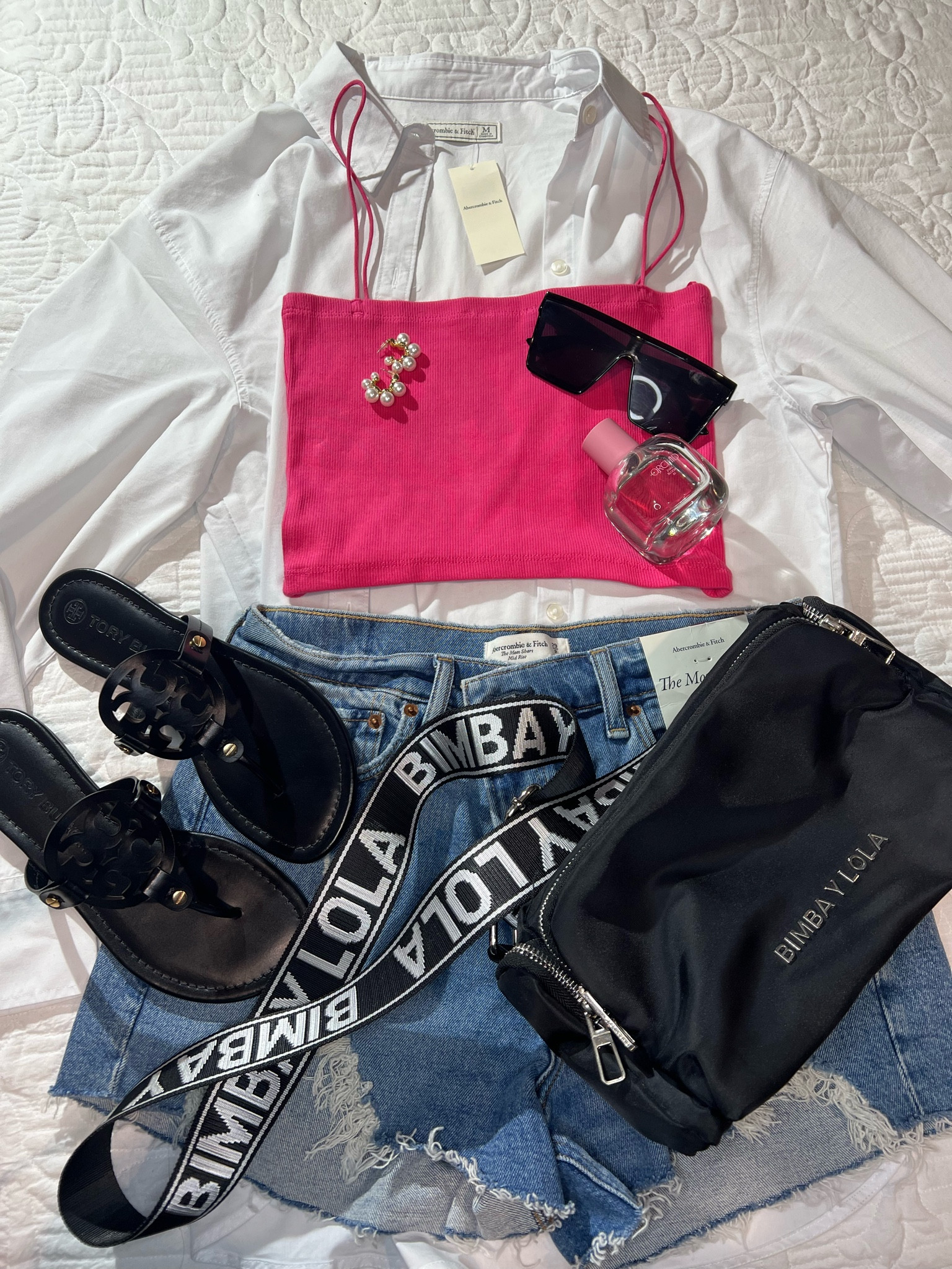 pink outfit, Abercrombie outfit, bimba y Lola bag, shein sunglasses, shein outfit, summer outfit, outfit inspo, outfit ideas, zara outfit