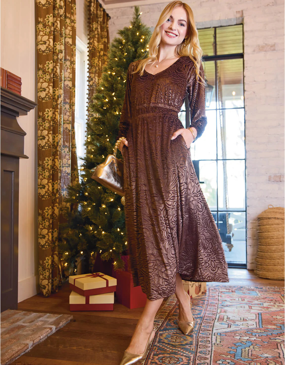 Fiona Midi Dress Etta Velvet Burnout | Spartina 449