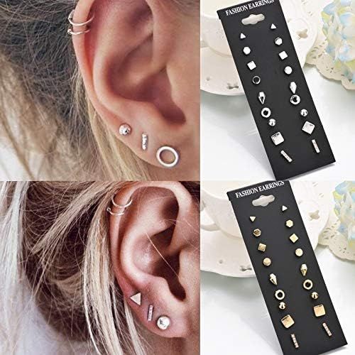 Achieer 9pairs/Set Simple Vintage Geometric Crystal Stud Earrings Set Charm Trendy Gold/Silver Al... | Amazon (US)
